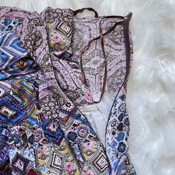 Hem & Thread Boho Mini Dress Smocked Back Size Large Lined Paisley Sundress - Picture 6 of 14